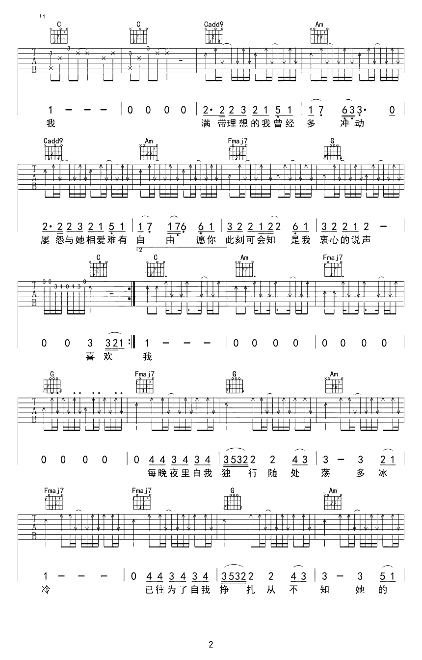 喜欢你吉他谱(邓紫棋版)-喜欢你吉他弹唱2
