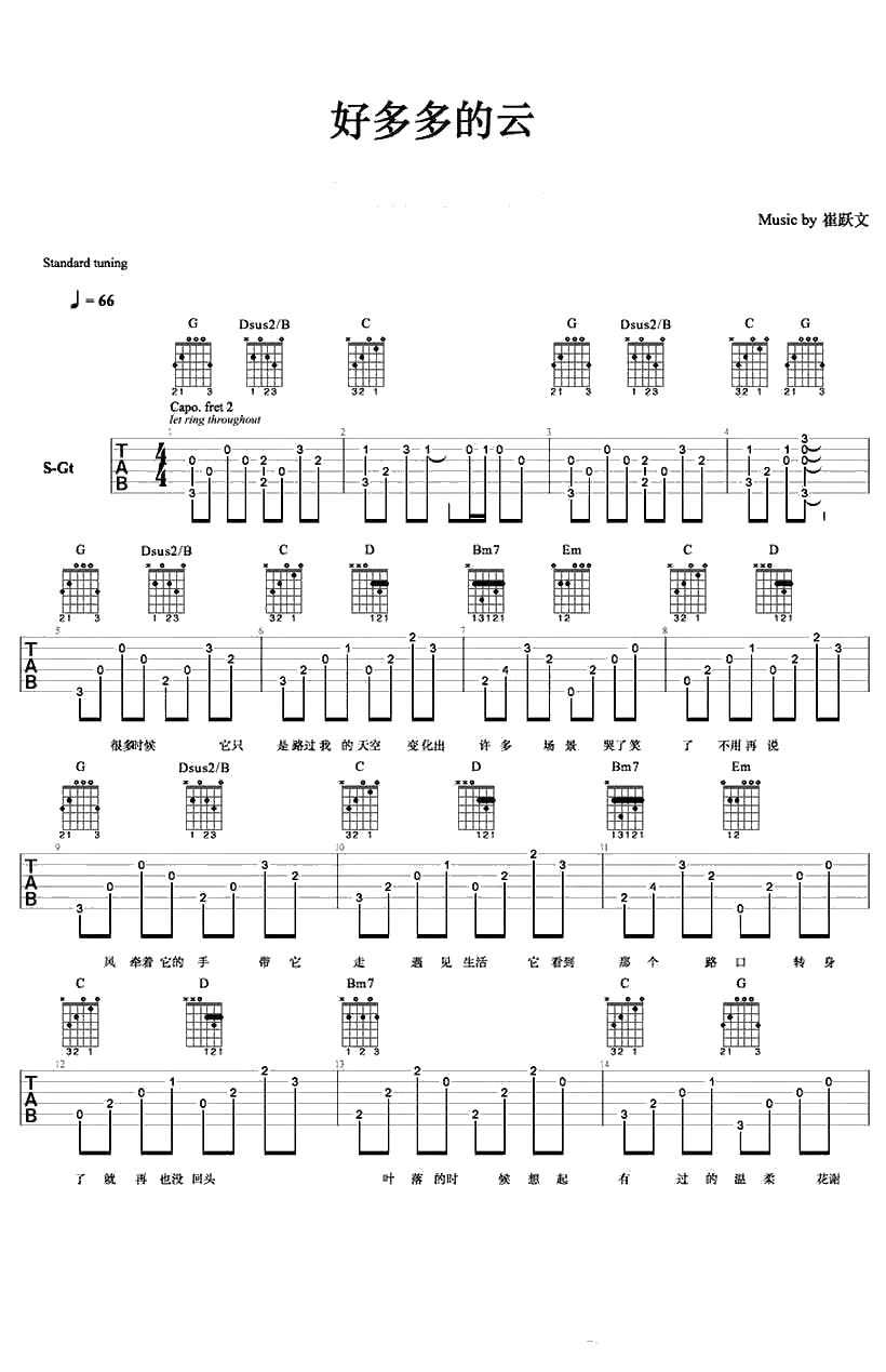 好多多的云吉他谱-崔跃文-好多多的云六线谱()1
