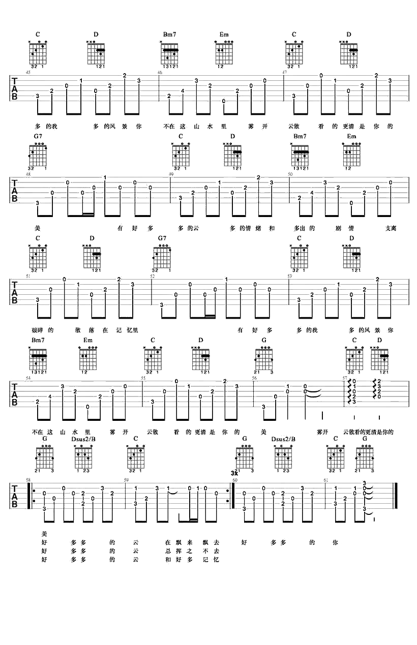 好多多的云吉他谱-崔跃文-好多多的云六线谱()4