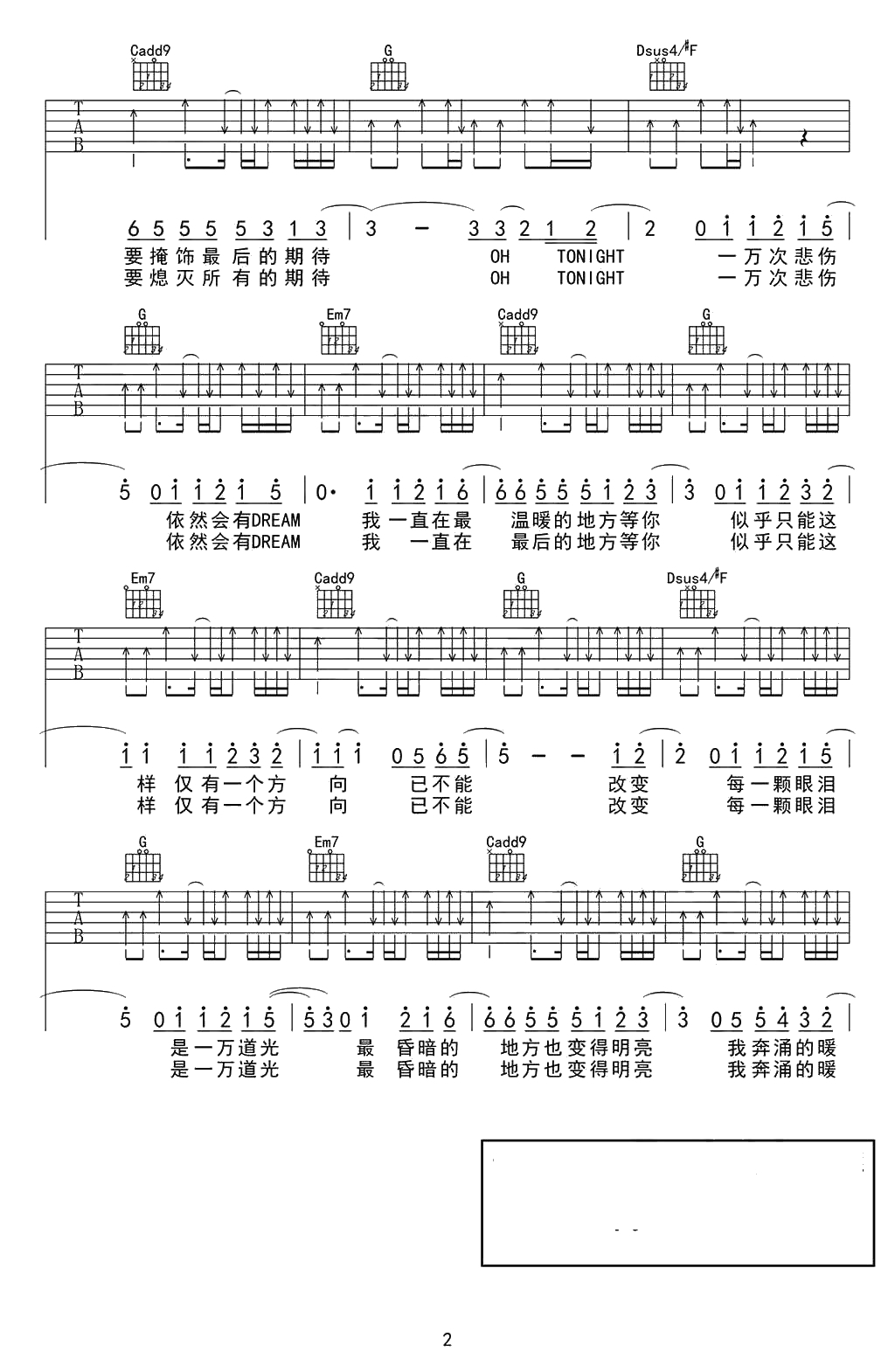 一万次悲伤吉他谱-逃跑计划乐队-扫弦版弹唱2