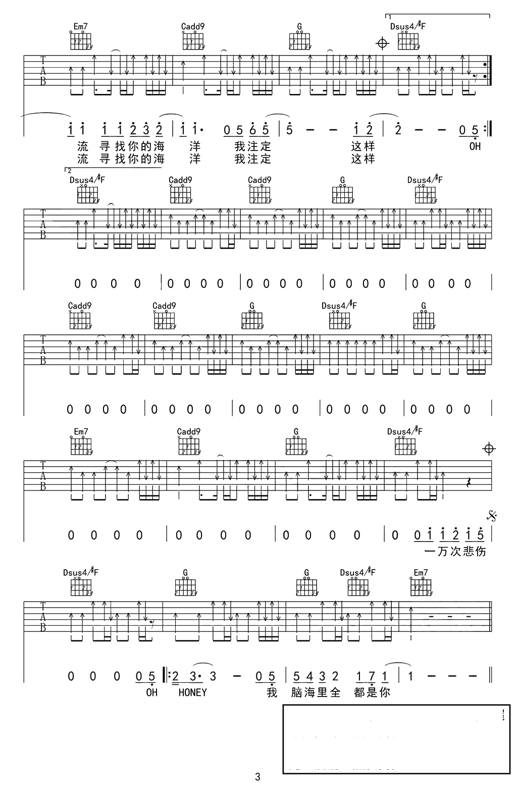 一万次悲伤吉他谱-逃跑计划乐队-扫弦版弹唱3