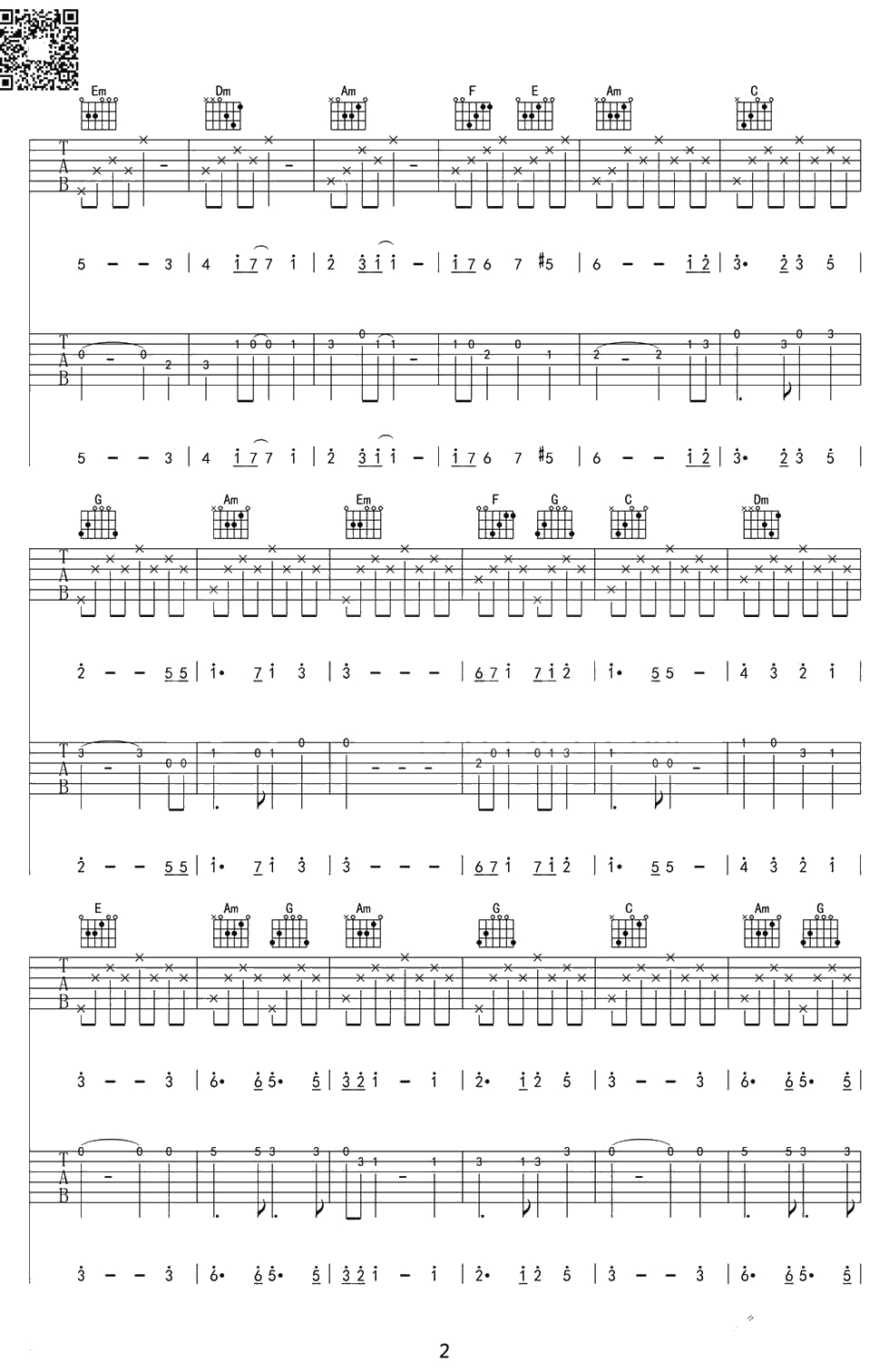 天空之城吉他谱(双吉他版本)-C调指弹高清谱2