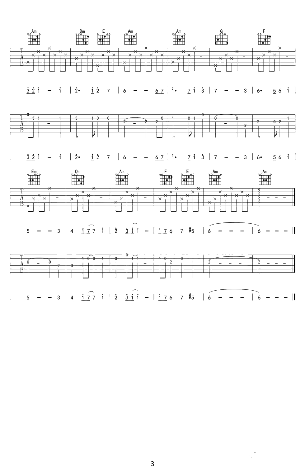 天空之城吉他谱(双吉他版本)-C调指弹高清谱3