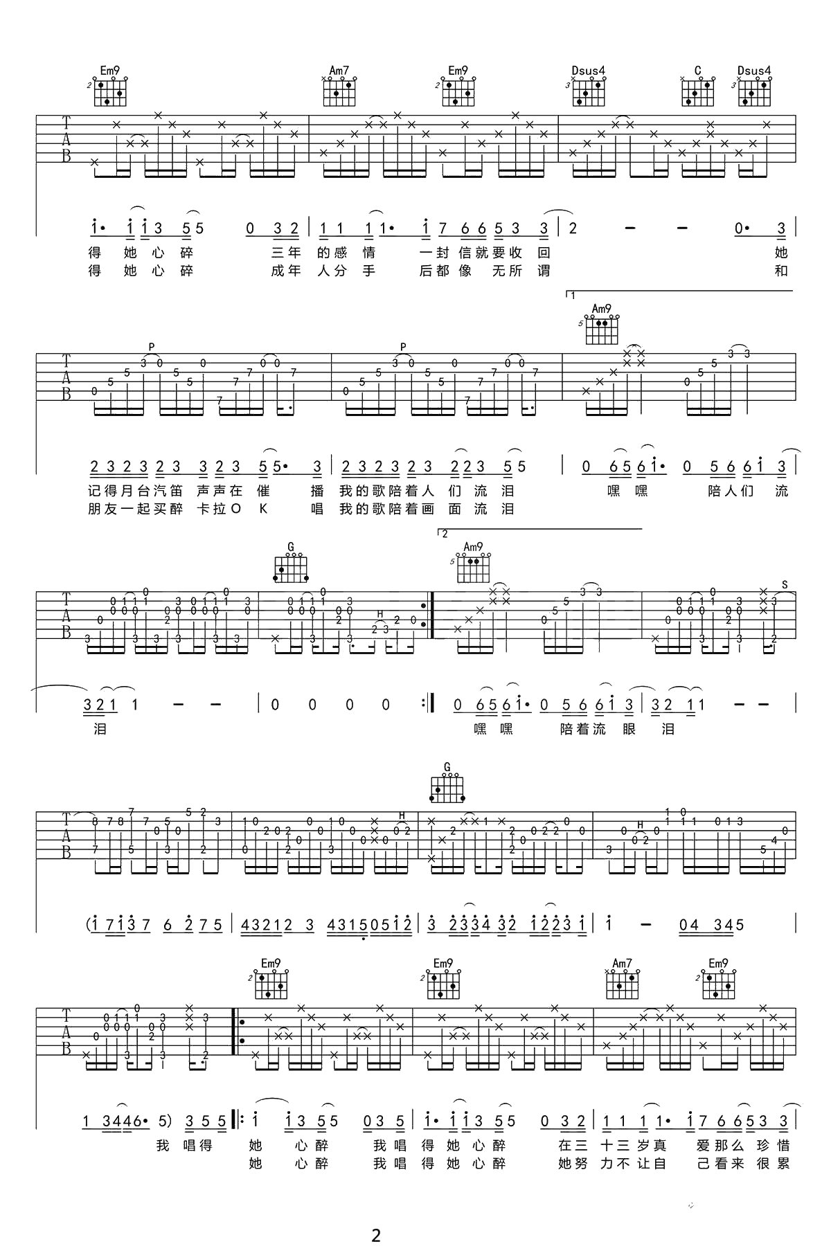 她来听我的演唱会吉他谱-G调六线谱-张学友2