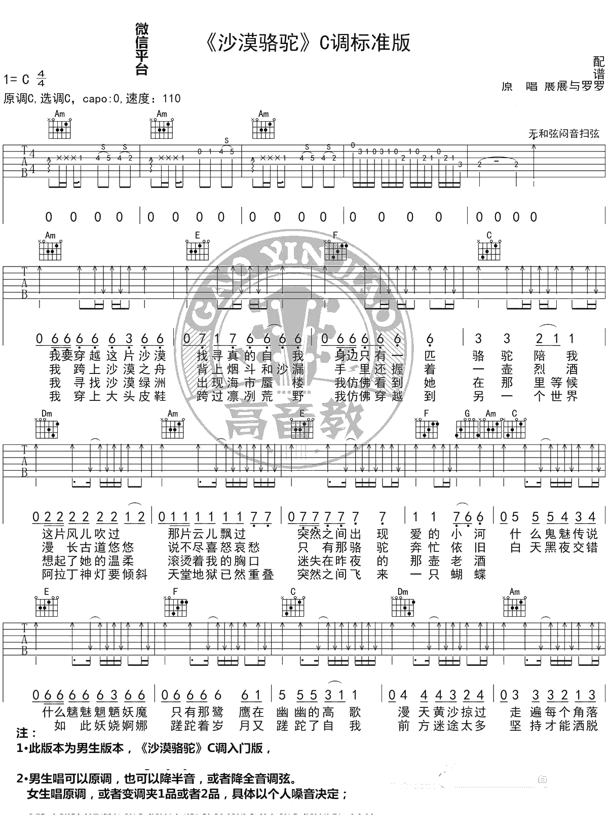 沙漠骆驼吉他谱-展展与罗罗C调标准版-弹唱1