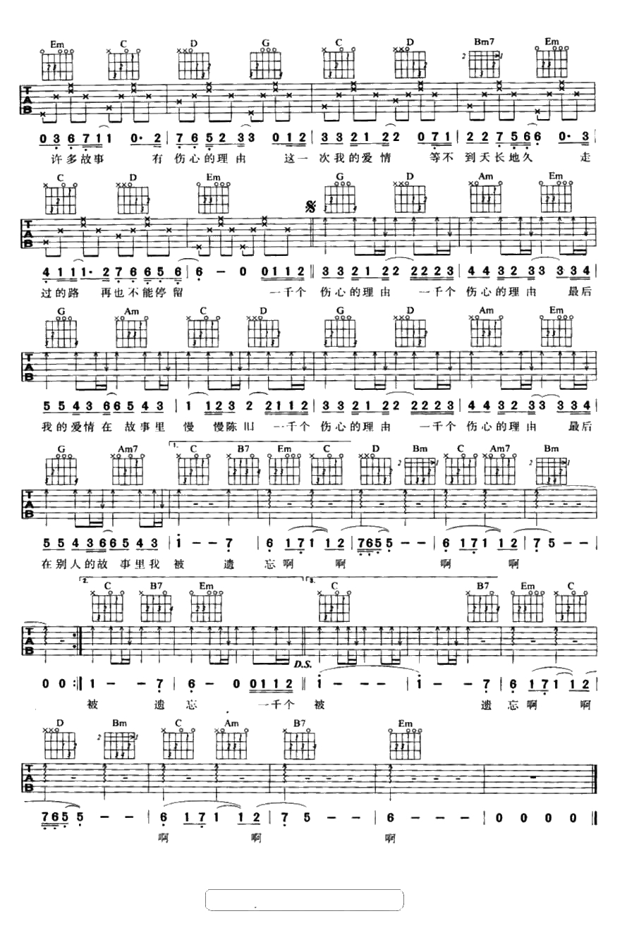 一千个伤心的理由吉他谱-张学友-六线谱2