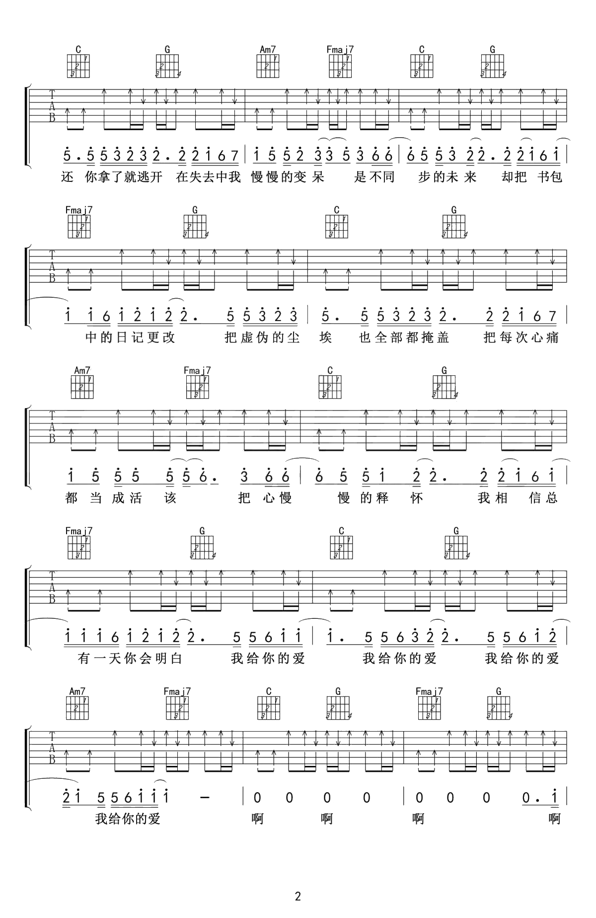 去年夏天吉他谱-王大毛C调2