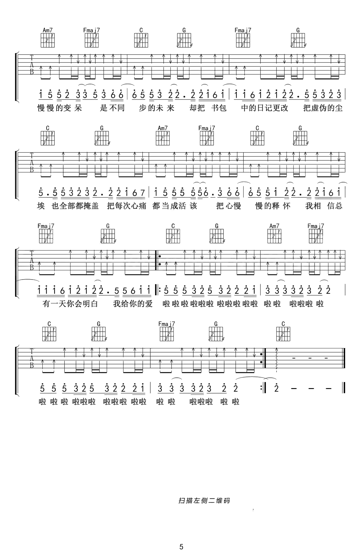 去年夏天吉他谱-王大毛C调5