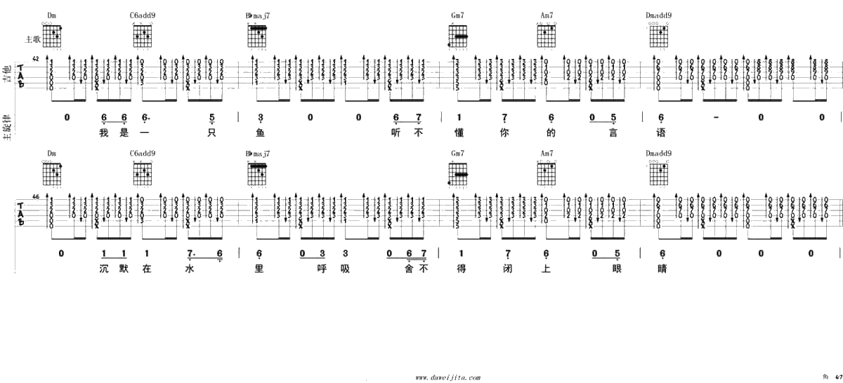 鱼吉他谱-姚贝娜《鱼》吉他弹唱讲解4