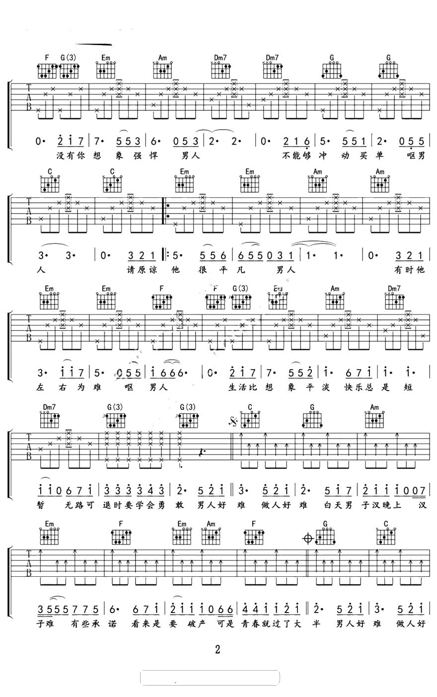 男人好难吉他谱-沙宝亮黄渤-弹唱六线谱2