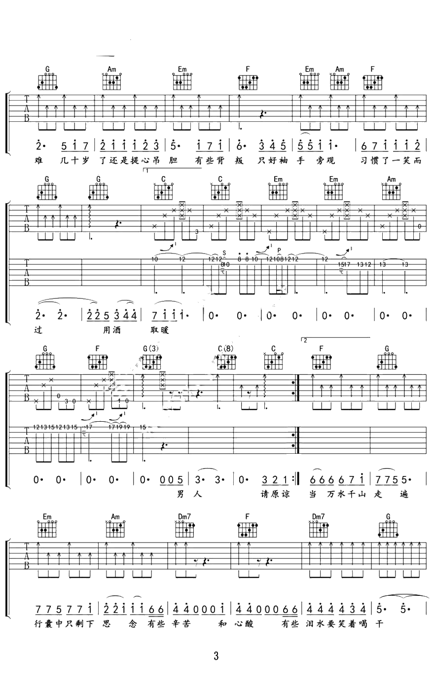 男人好难吉他谱-沙宝亮黄渤-弹唱六线谱3