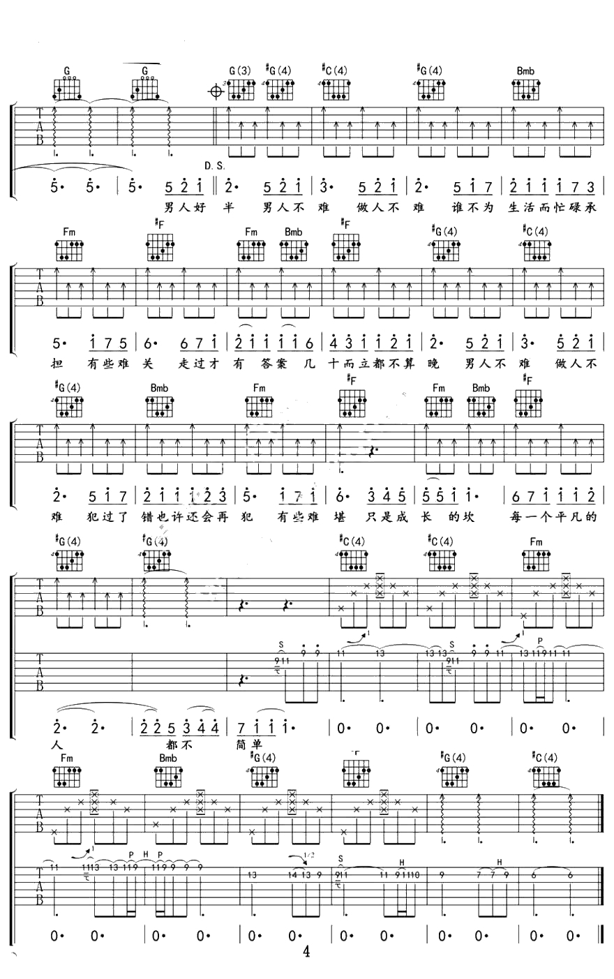男人好难吉他谱-沙宝亮黄渤-弹唱六线谱4
