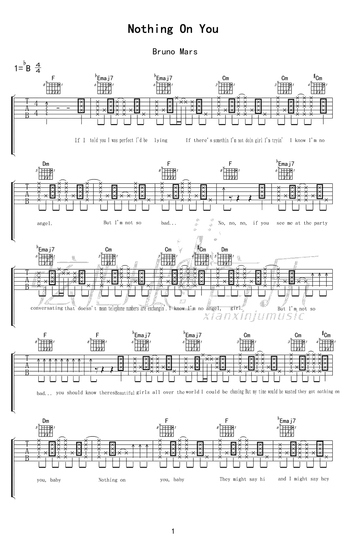 nothing on you吉他谱-Bruno Mars-吉他弹唱六线谱1