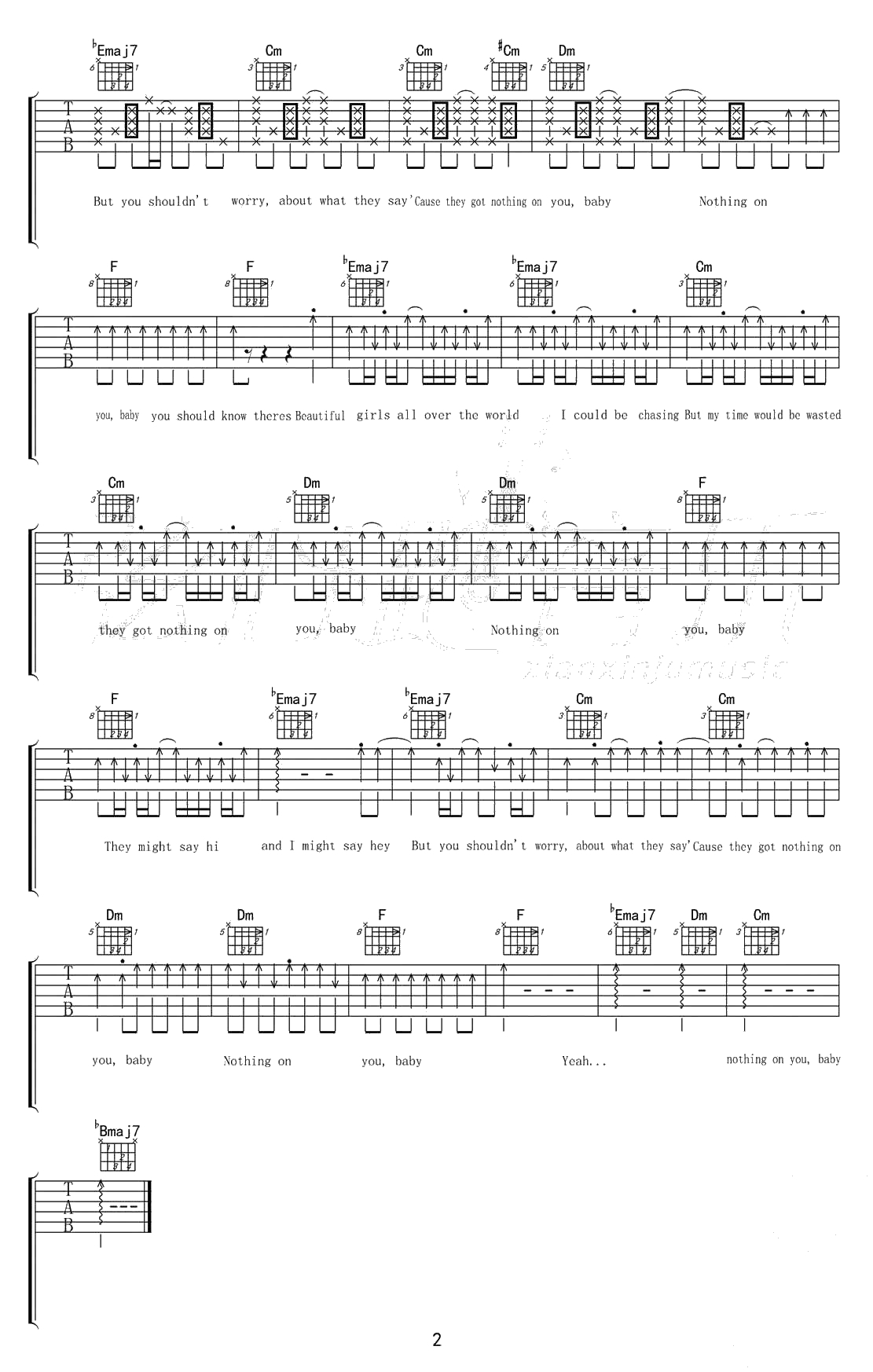 nothing on you吉他谱-Bruno Mars-吉他弹唱六线谱2