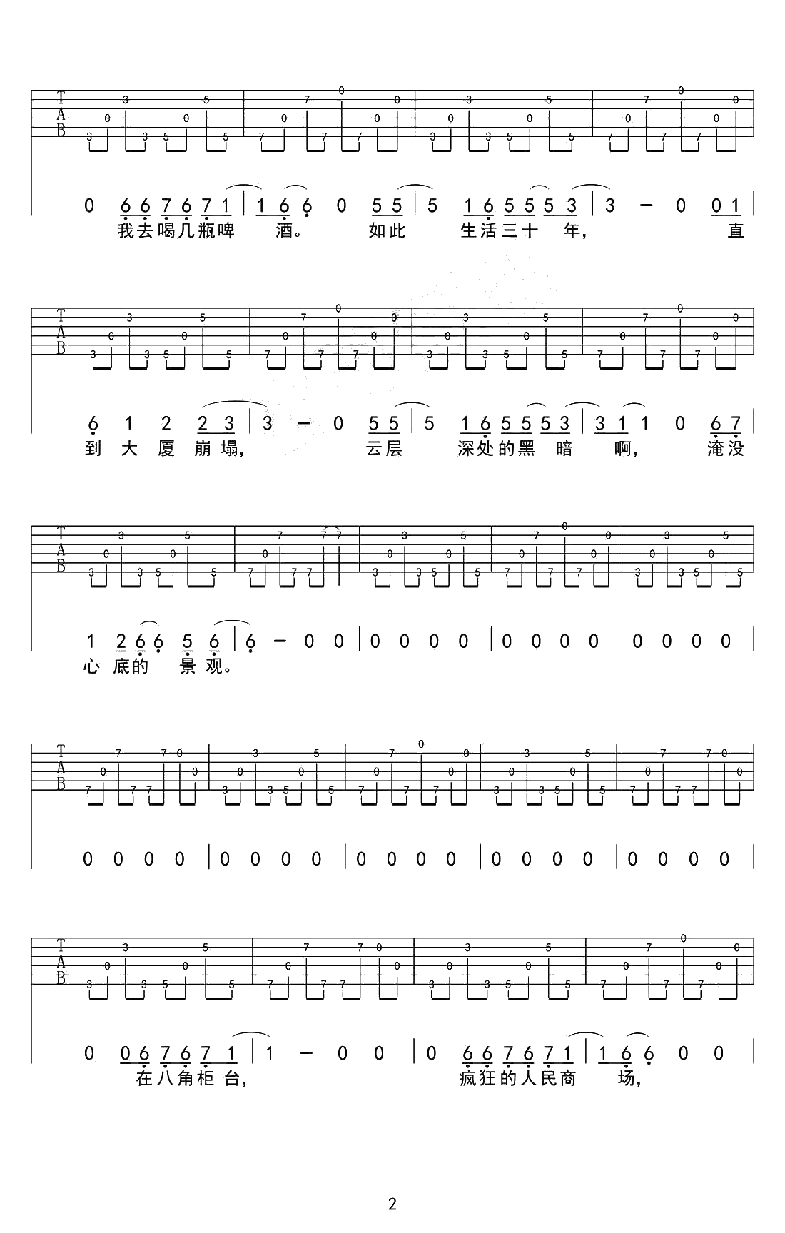 杀死那个石家庄人吉他谱-万能青年旅店-六线谱2