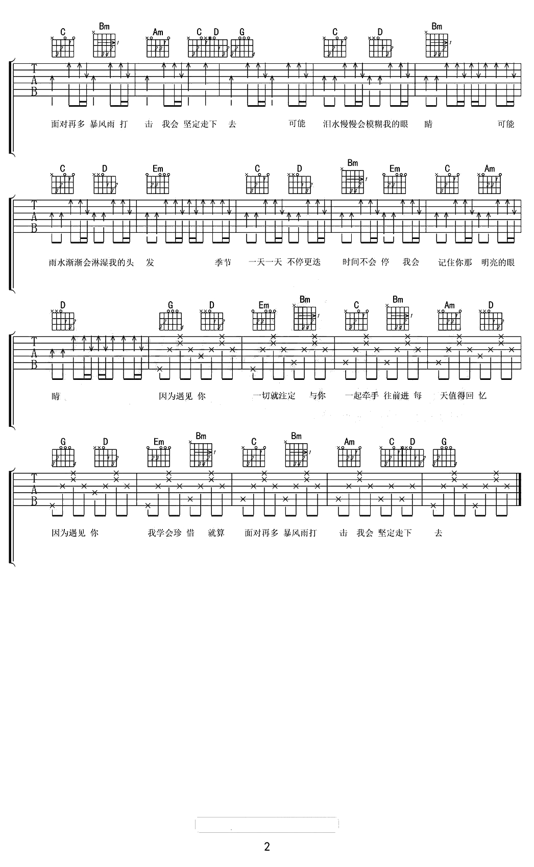 因为遇见你吉他谱(六线谱)-王源-2