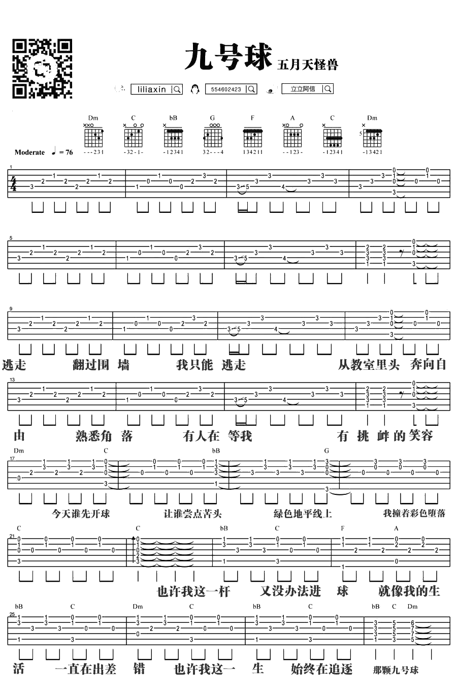 九号球吉他谱-五月天(怪兽)-九号球吉他弹唱1