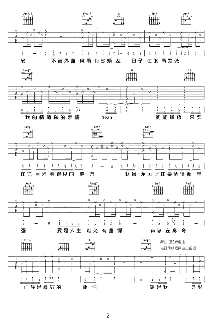 只要有你的地方吉他谱-林俊杰-C调六线谱完整版2
