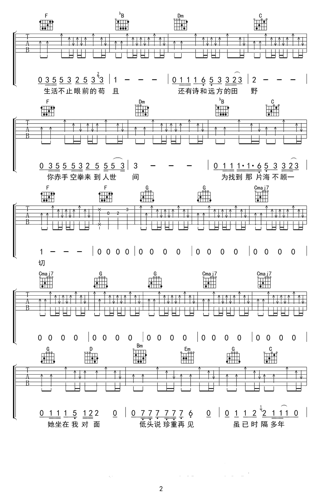 生活不止眼前的苟且吉他谱-原版完美六线谱-许巍2