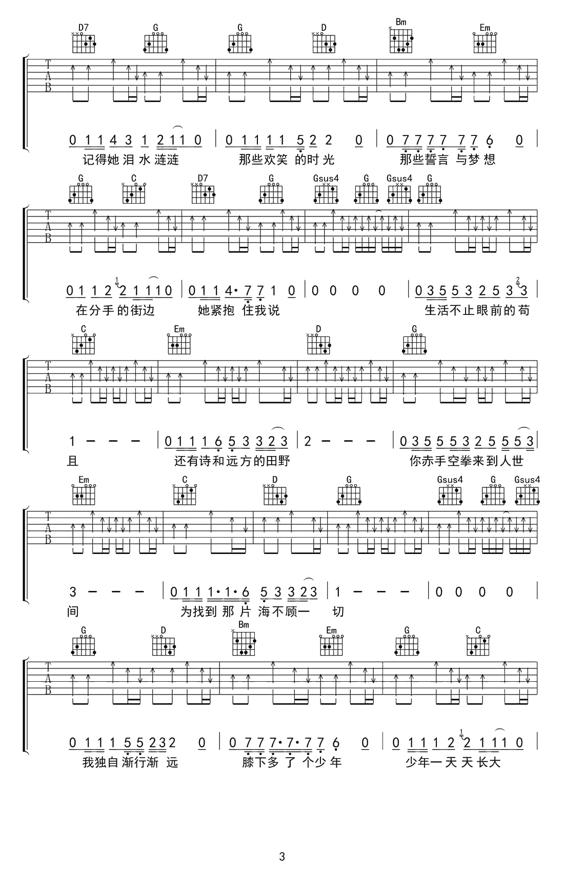 生活不止眼前的苟且吉他谱-原版完美六线谱-许巍3