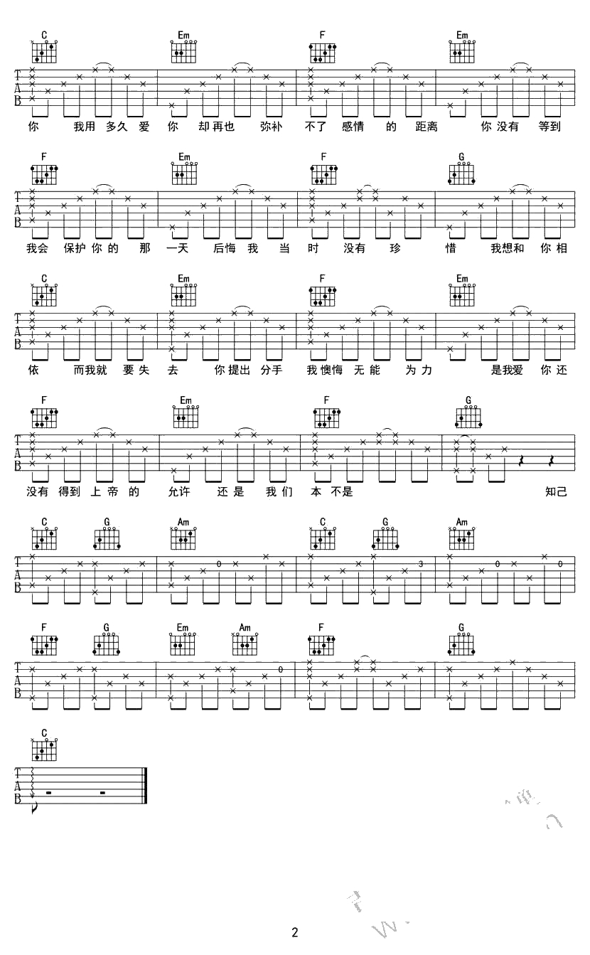 无能为力吉他谱-图片六线谱-纣王老胡2