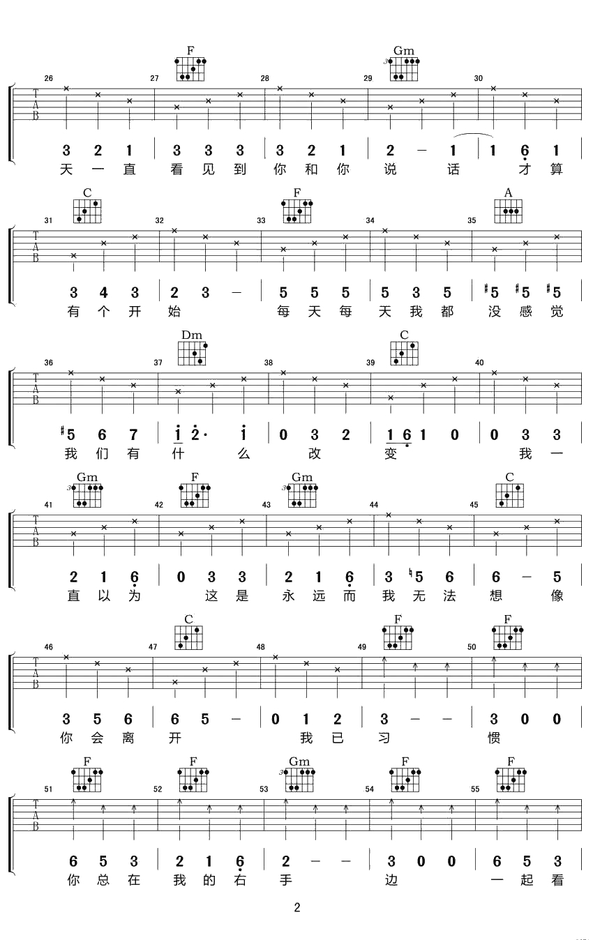 每天每天吉他谱-方大同《每天每天》六线谱完整版2