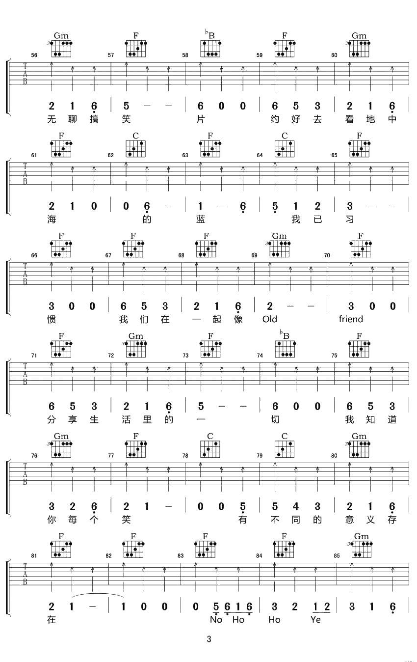 每天每天吉他谱-方大同《每天每天》六线谱完整版3