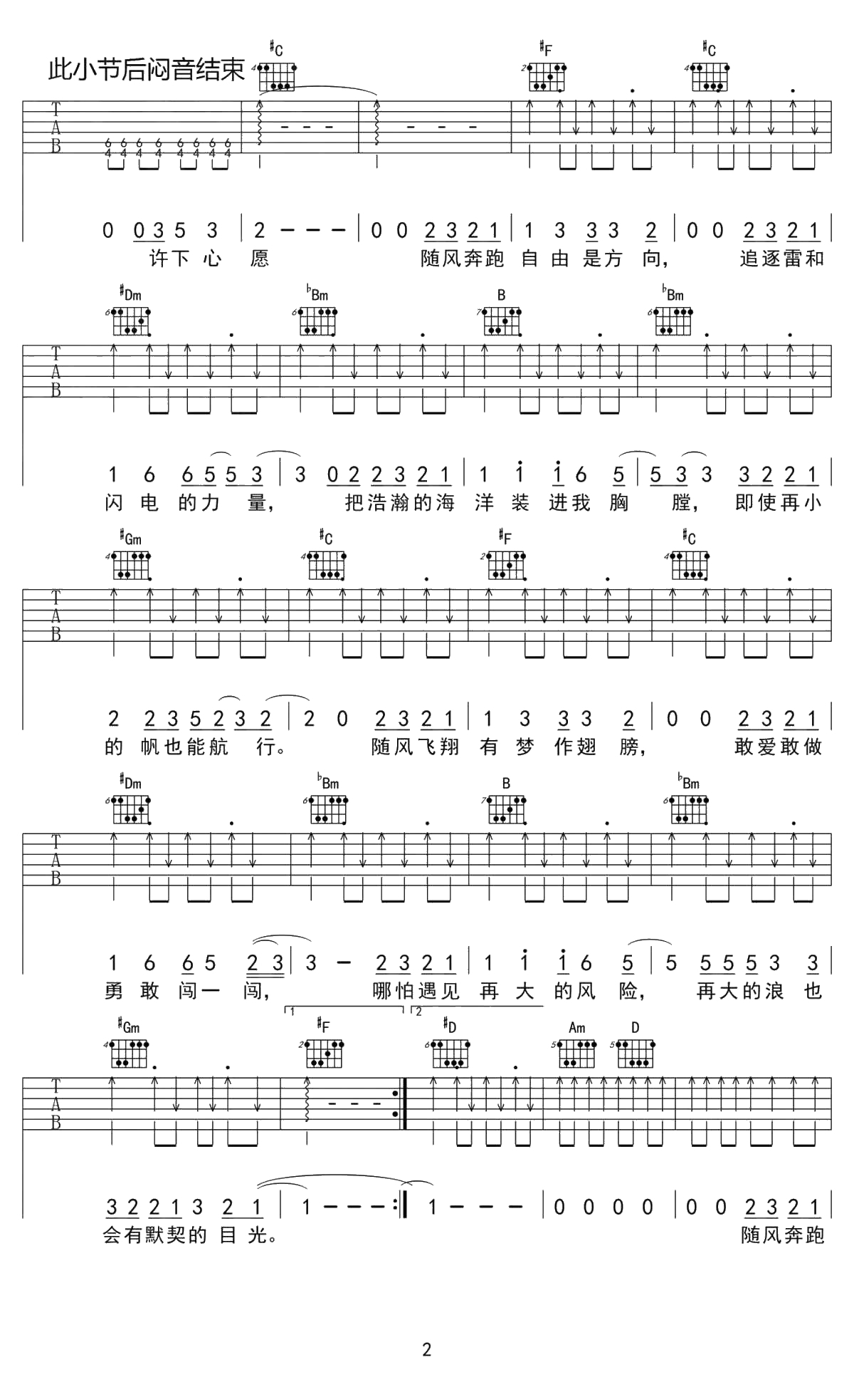 奔跑吉他谱-羽泉-奔跑六线谱()2