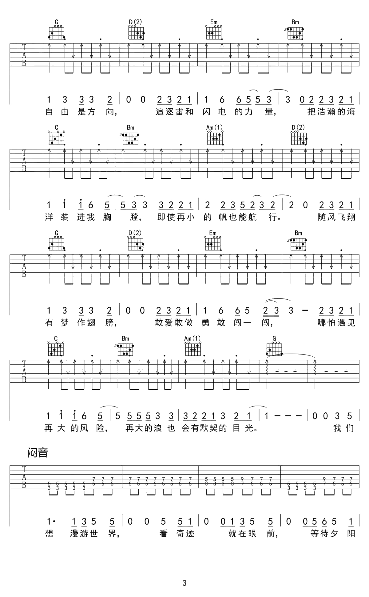 奔跑吉他谱-羽泉-奔跑六线谱()3