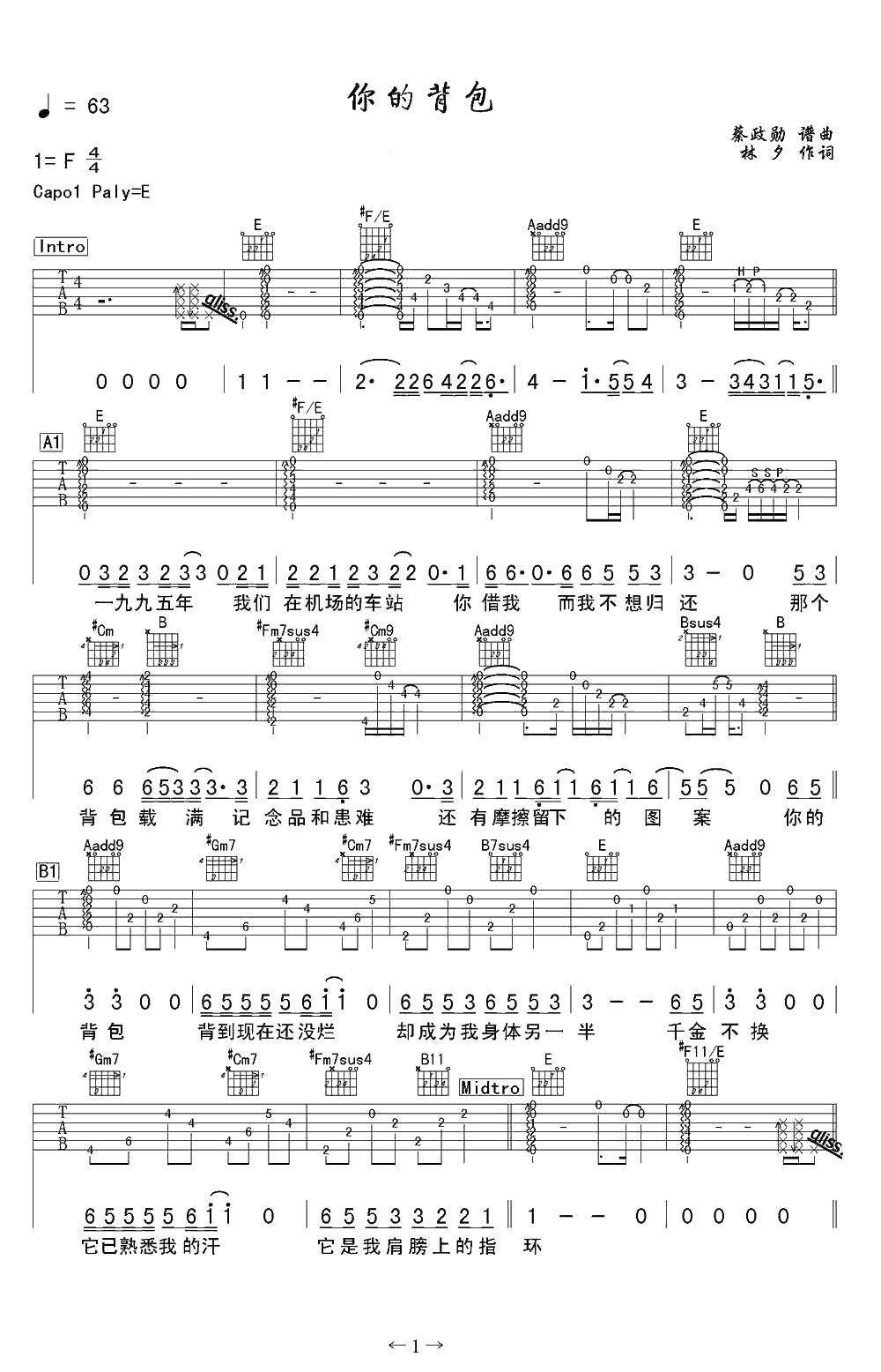 你的背包吉他谱-陈奕迅-吉他弹唱(技巧)1