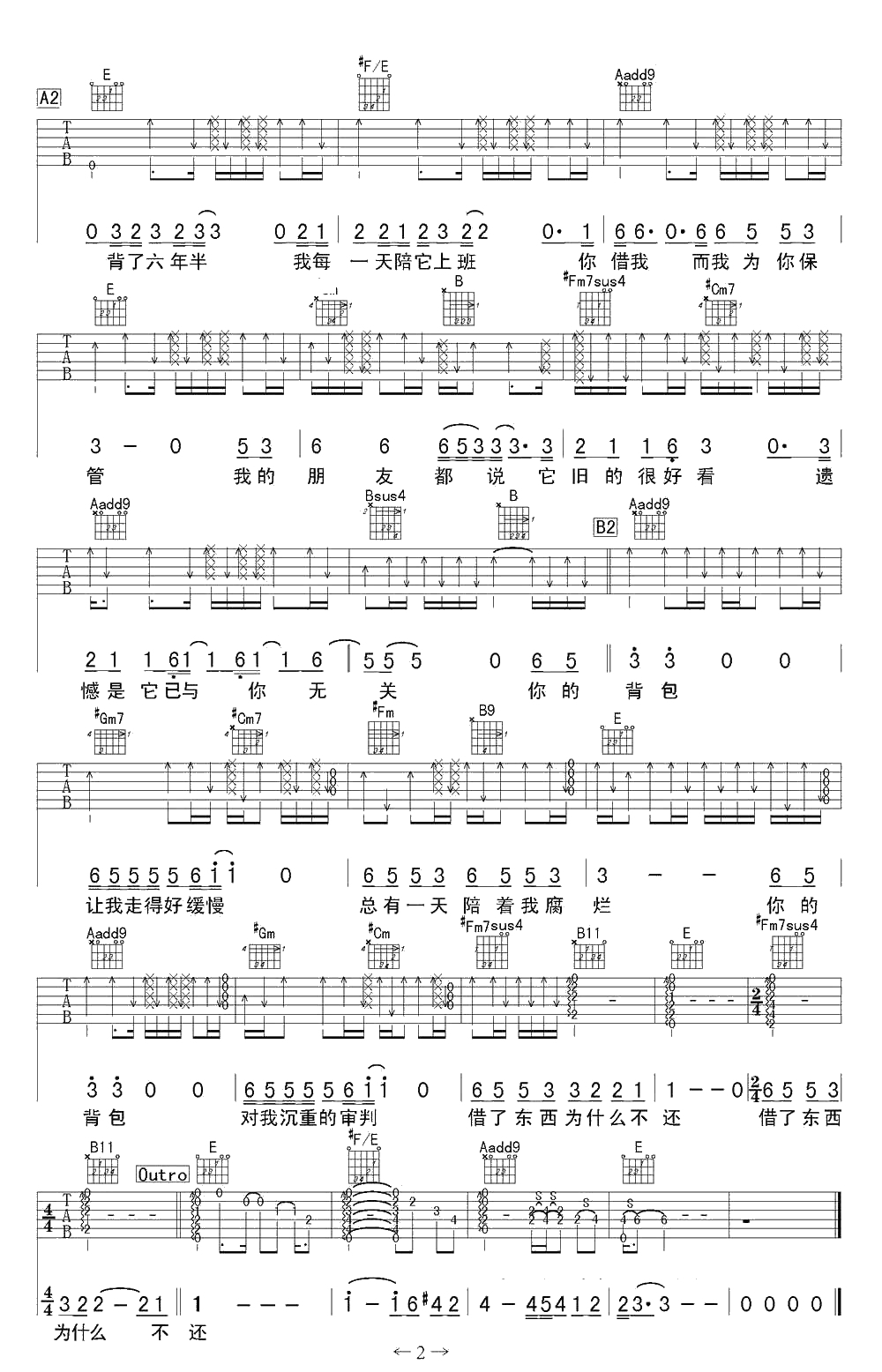 你的背包吉他谱-陈奕迅-吉他弹唱(技巧)2