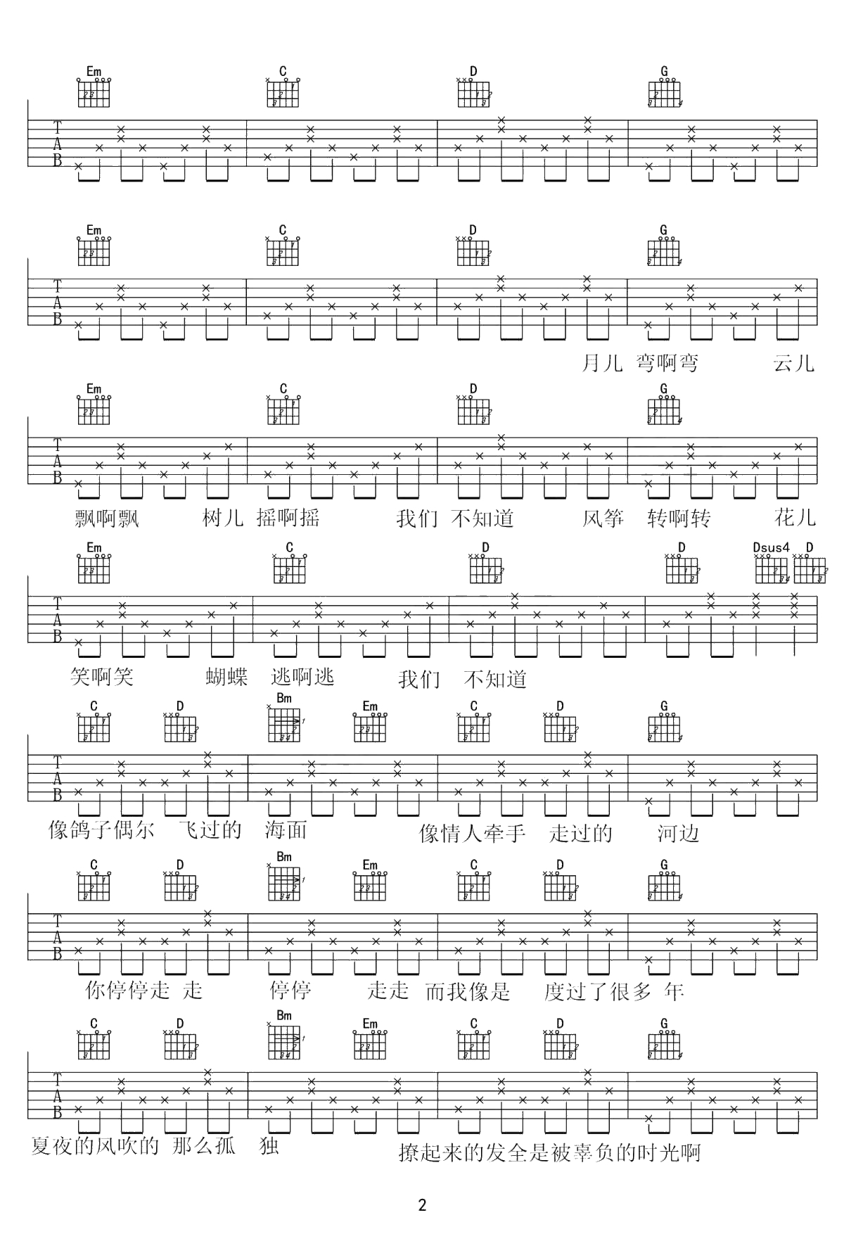 我们不知道吉他谱-张尧-民谣歌曲-弹唱谱2
