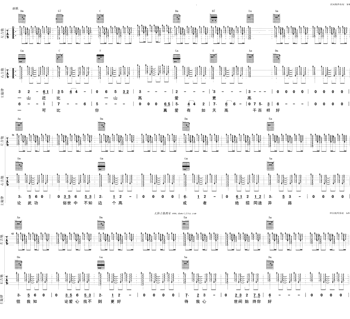 世间始终你好吉他谱-电影《美人鱼》主题曲-六线谱2