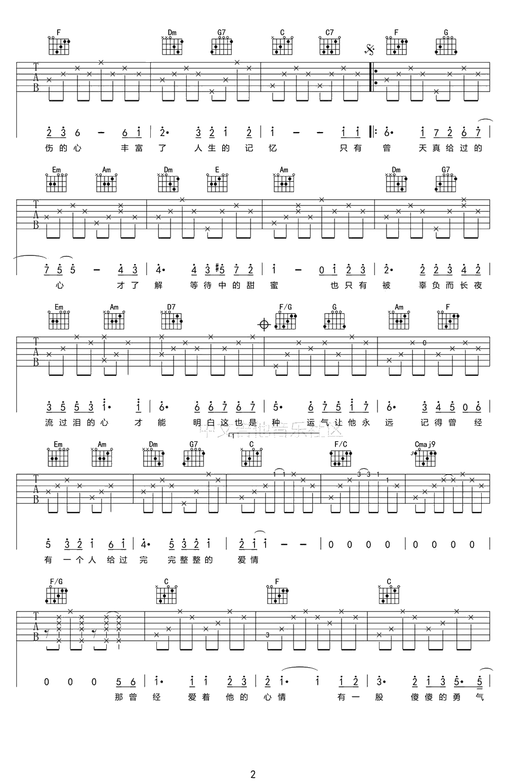 美丽心情吉他谱C调-本多Ruru《美丽心情》高清六线谱2