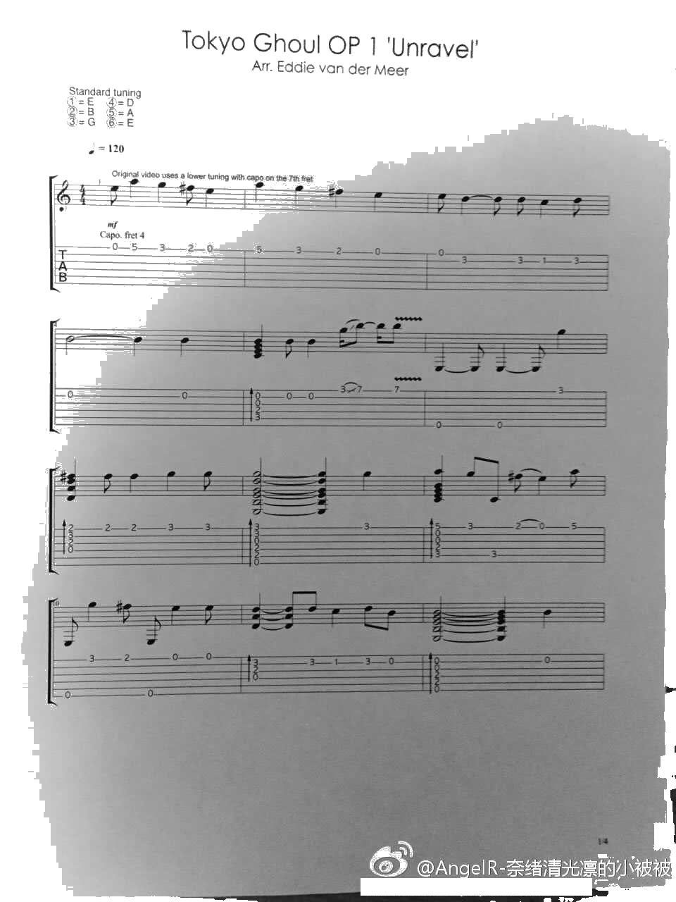 东京食尸鬼主题曲吉他谱-Unravel指弹吉他谱(完美版)1