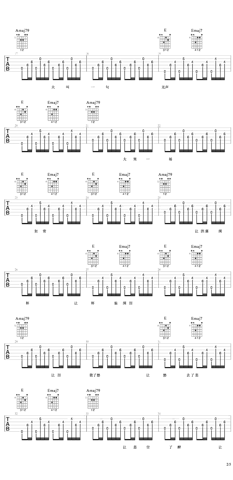 猪老三吉他谱-何大河《猪老三》六线谱2