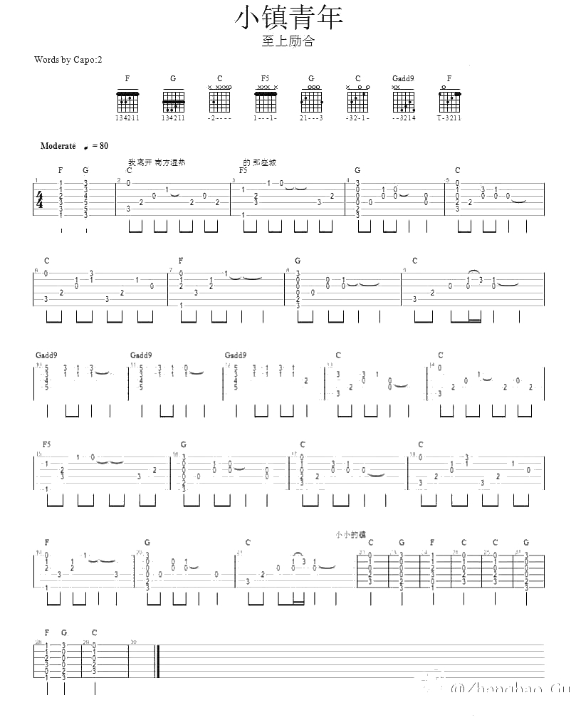 小镇青年吉他谱-至上励合-小镇青年六线谱1