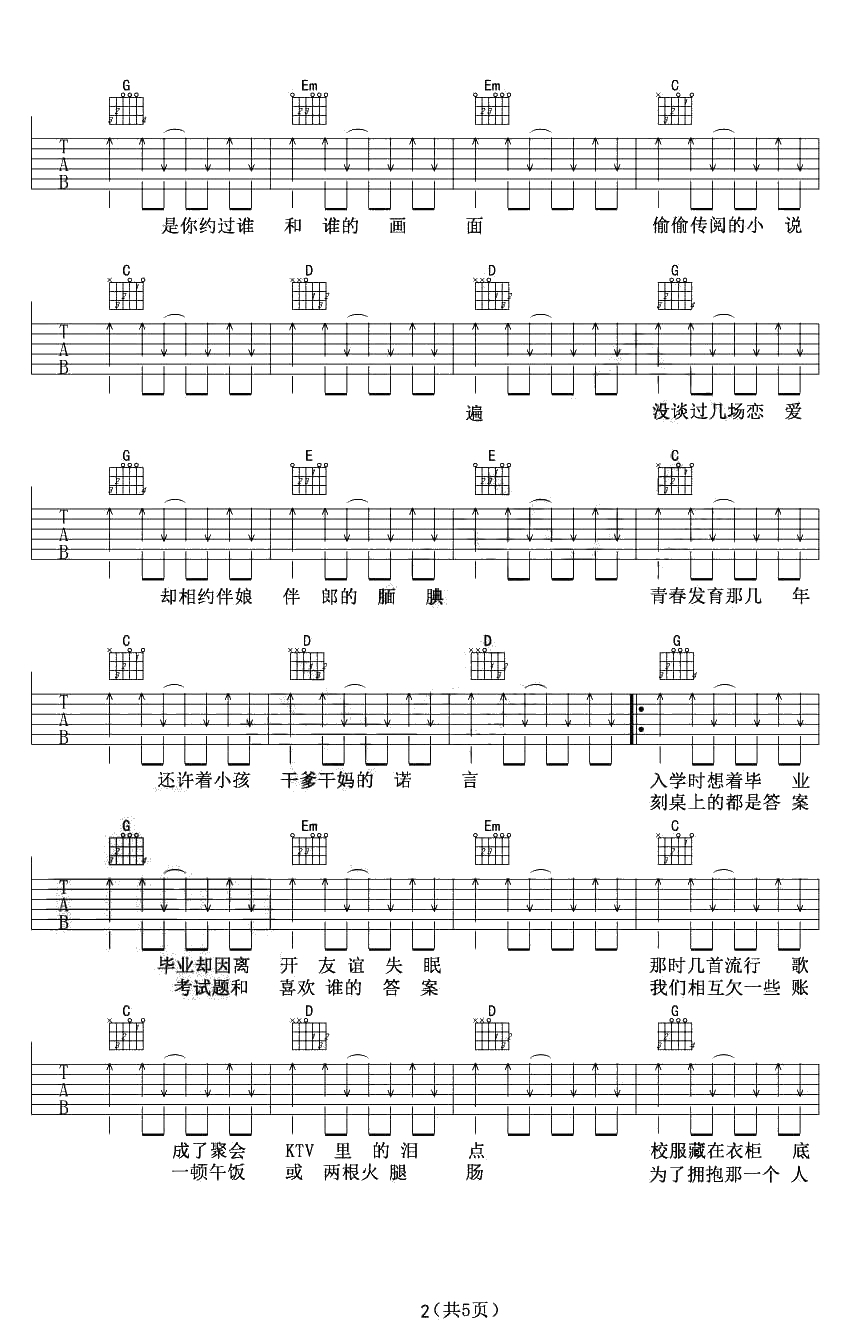 好妹妹乐队 不说再见吉他谱-六线谱完整版2