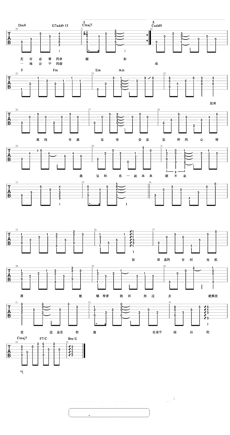 如果没有遇见你吉他谱-夏铜子-原版吉他谱(图片)2
