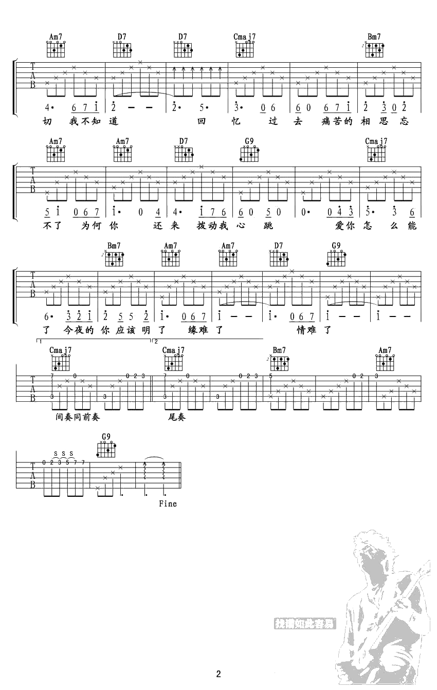 新不了情吉他谱-G调六线谱男生版-鹿晗《新不了情》吉他谱2