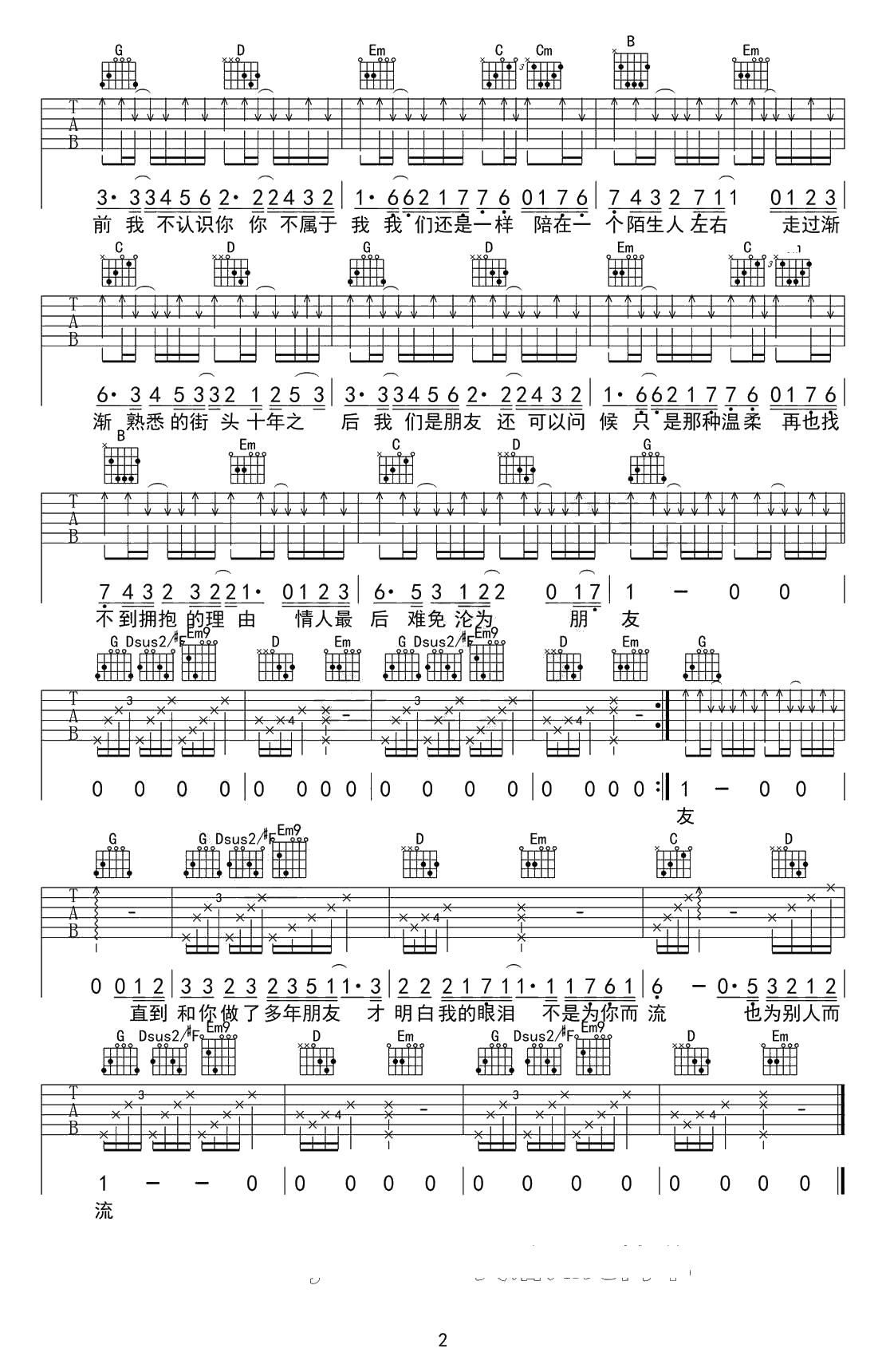 十年吉他谱-G调弹唱(六线谱)-陈奕迅2