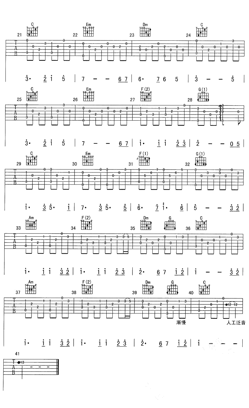 月亮代表我的心指弹吉他谱-邓丽君-吉他独奏谱2