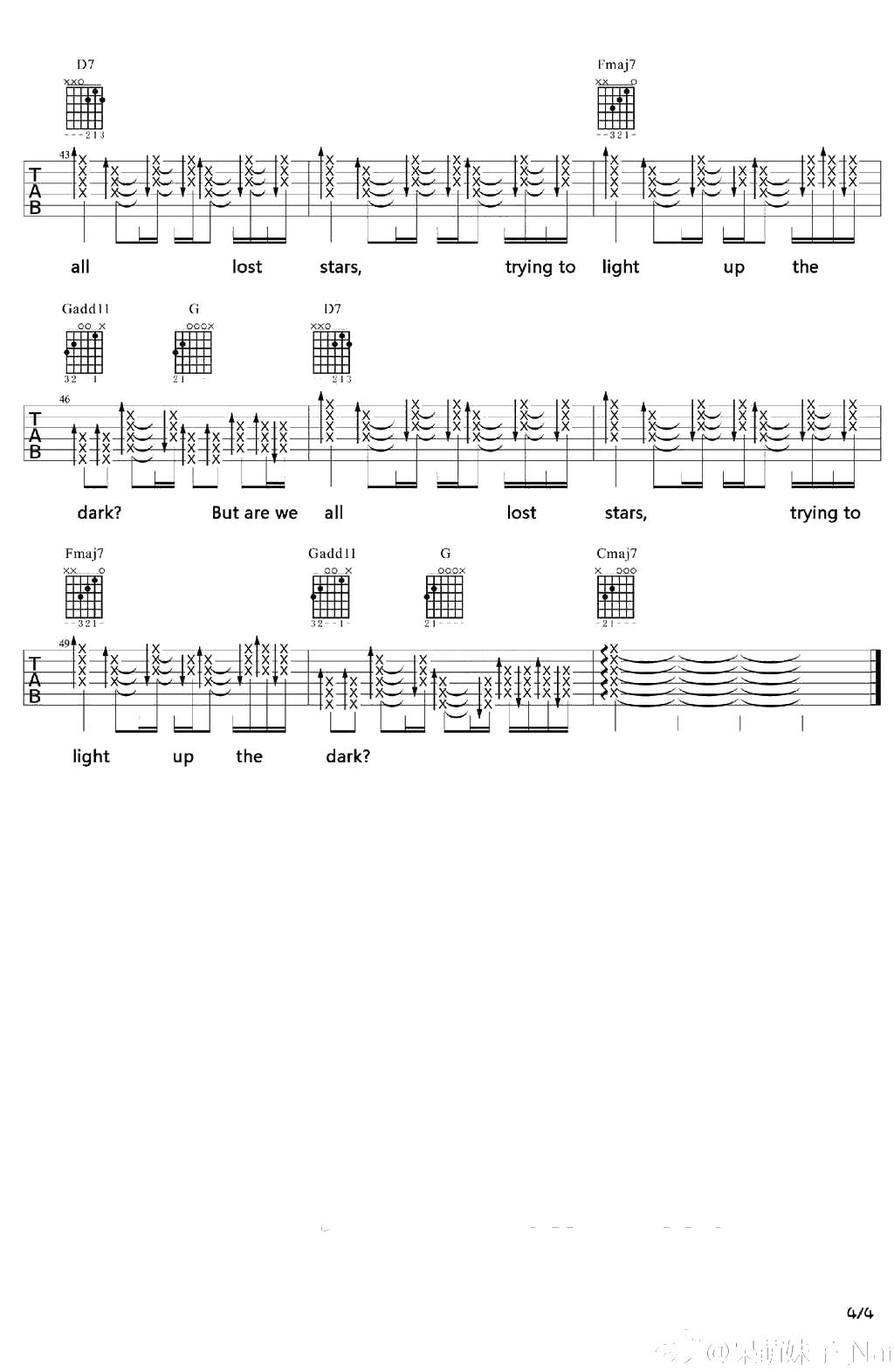 Lost Stars吉他谱-Lost Stars吉他弹唱-附六线谱4