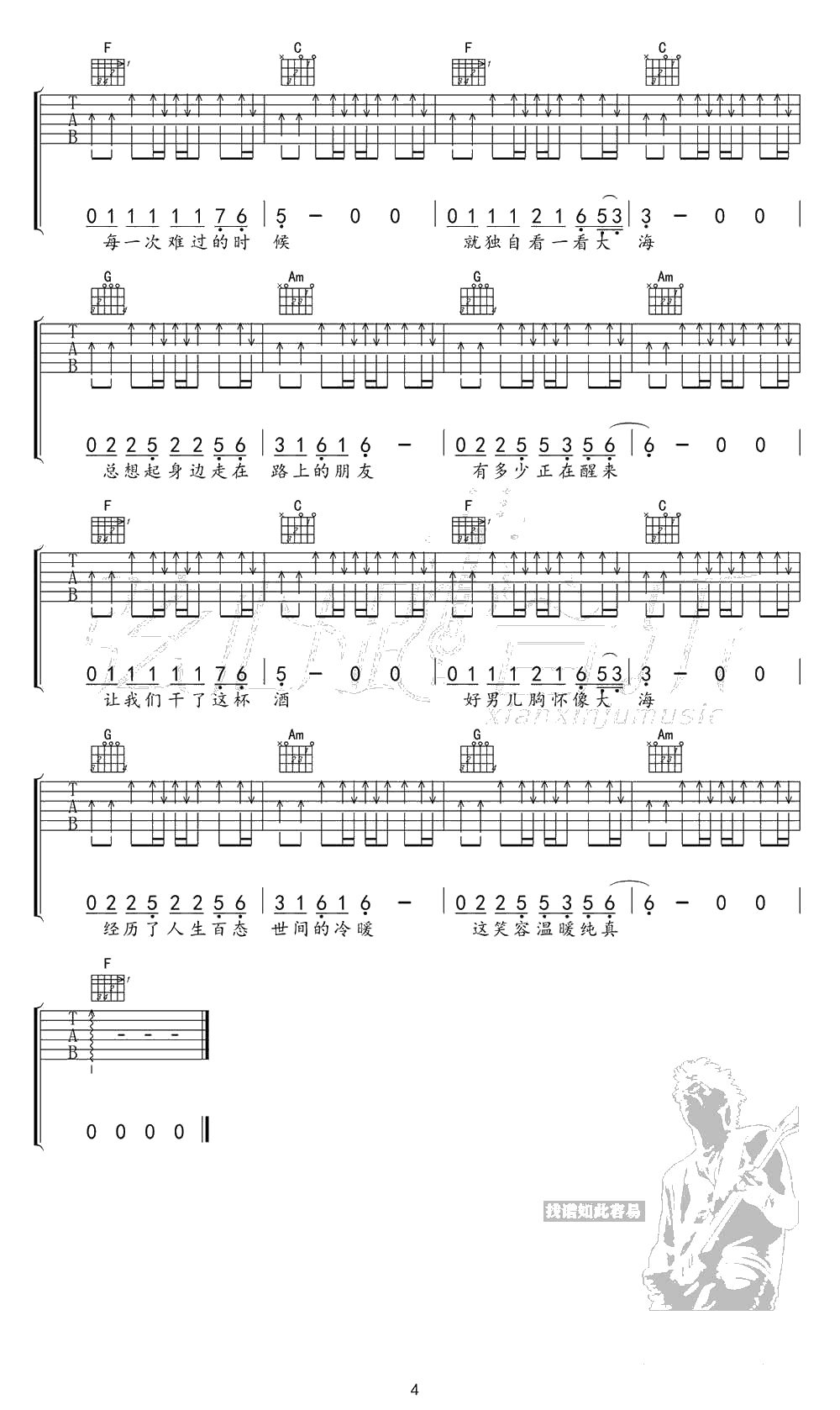 曾经的你吉他谱(双吉他版本)-许巍-高清六线谱4