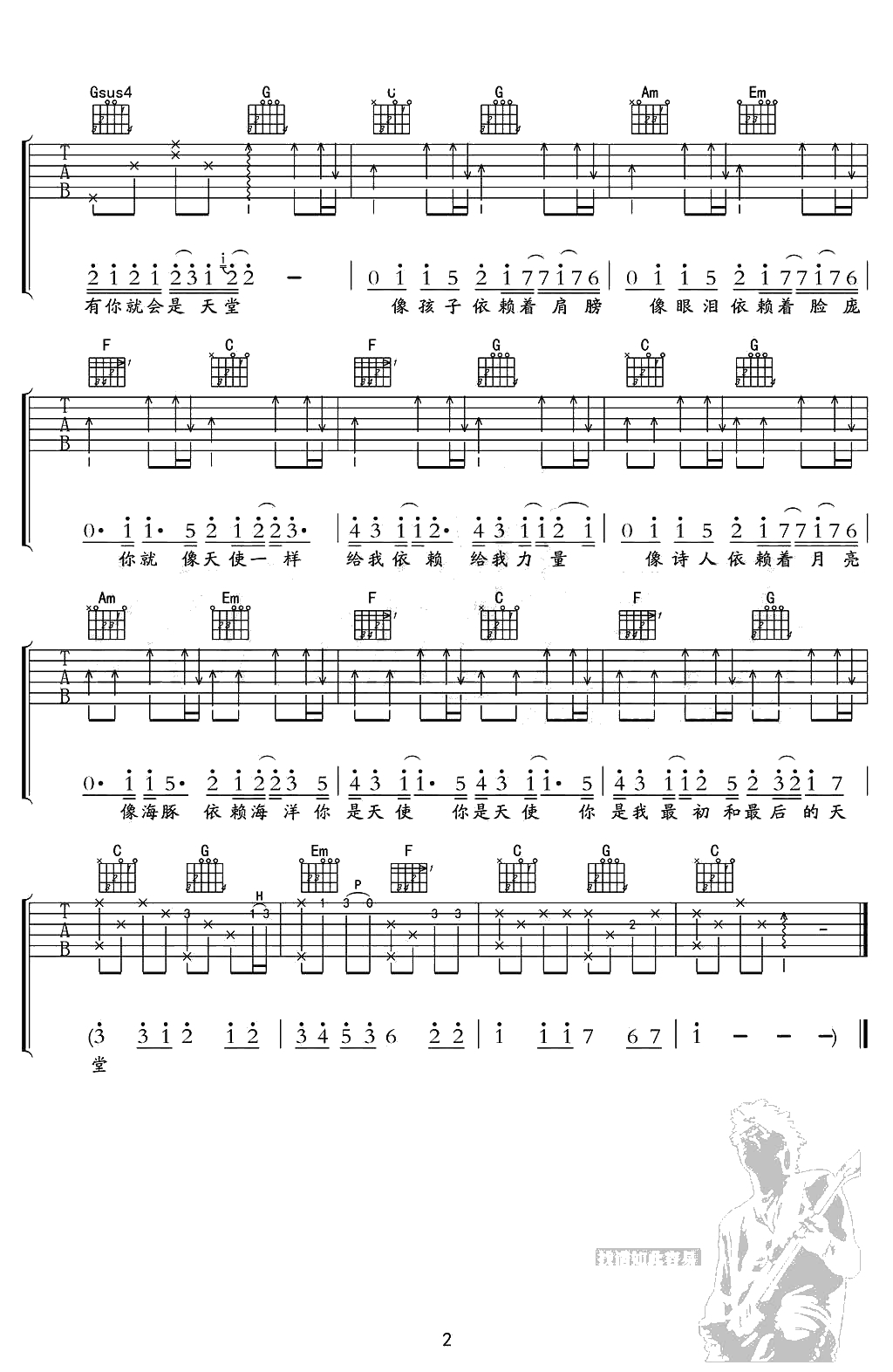天使吉他谱-C调指法-五月天-天使弹唱谱(高清)2