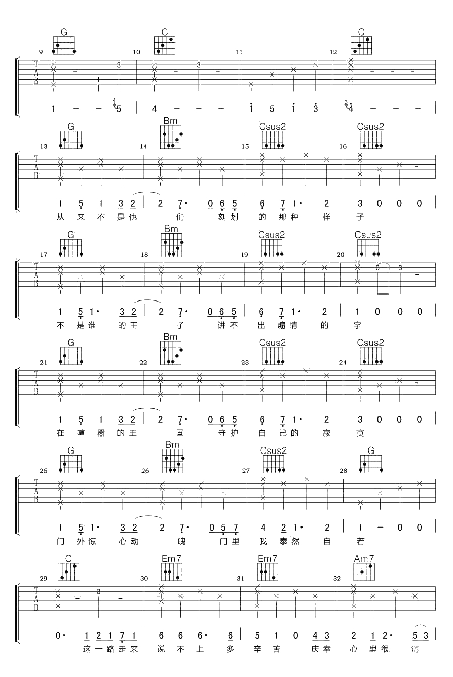 这一路走来吉他谱-C调指法-杨宗纬-高清完整版3