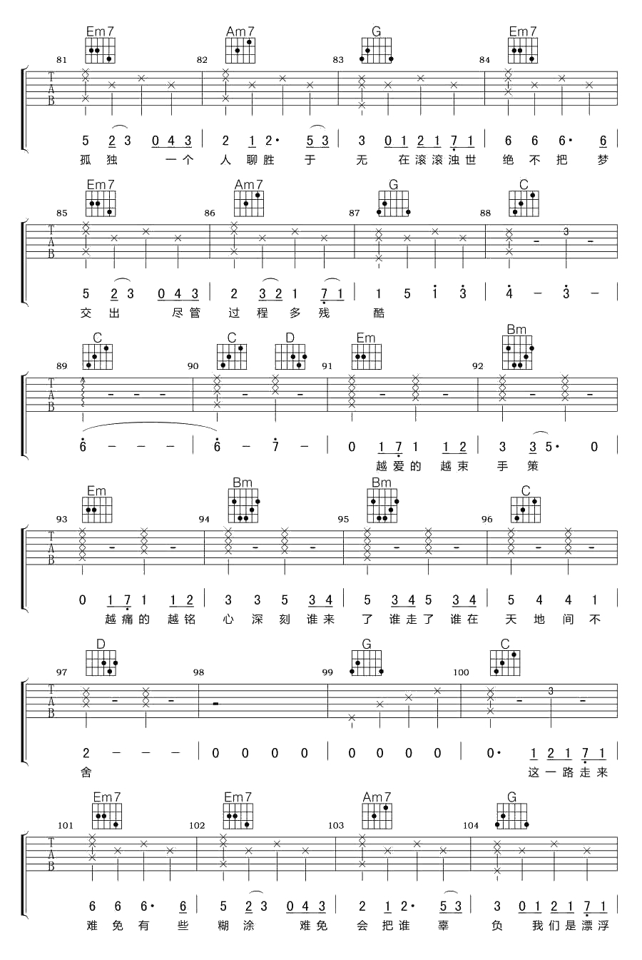 这一路走来吉他谱-C调指法-杨宗纬-高清完整版5