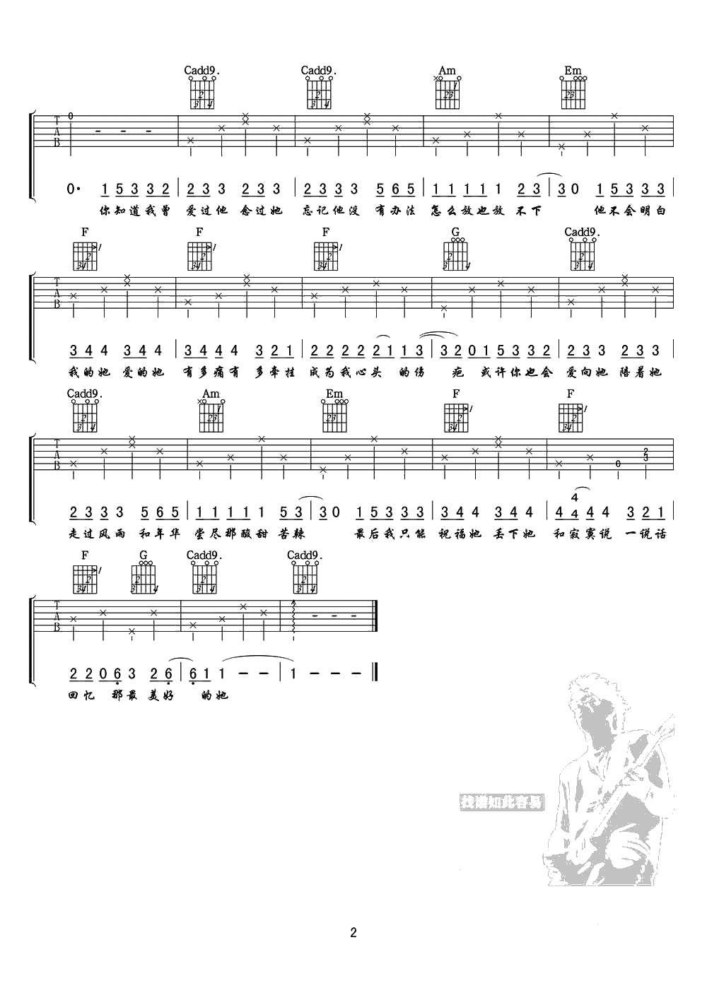 忆她吉他谱-C调编配-赵烁忆她吉他弹唱谱(完整版)2