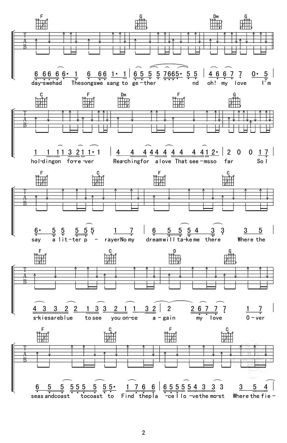 my love吉他谱-C调指法-西城男孩(Westlife)-经典英文歌曲2