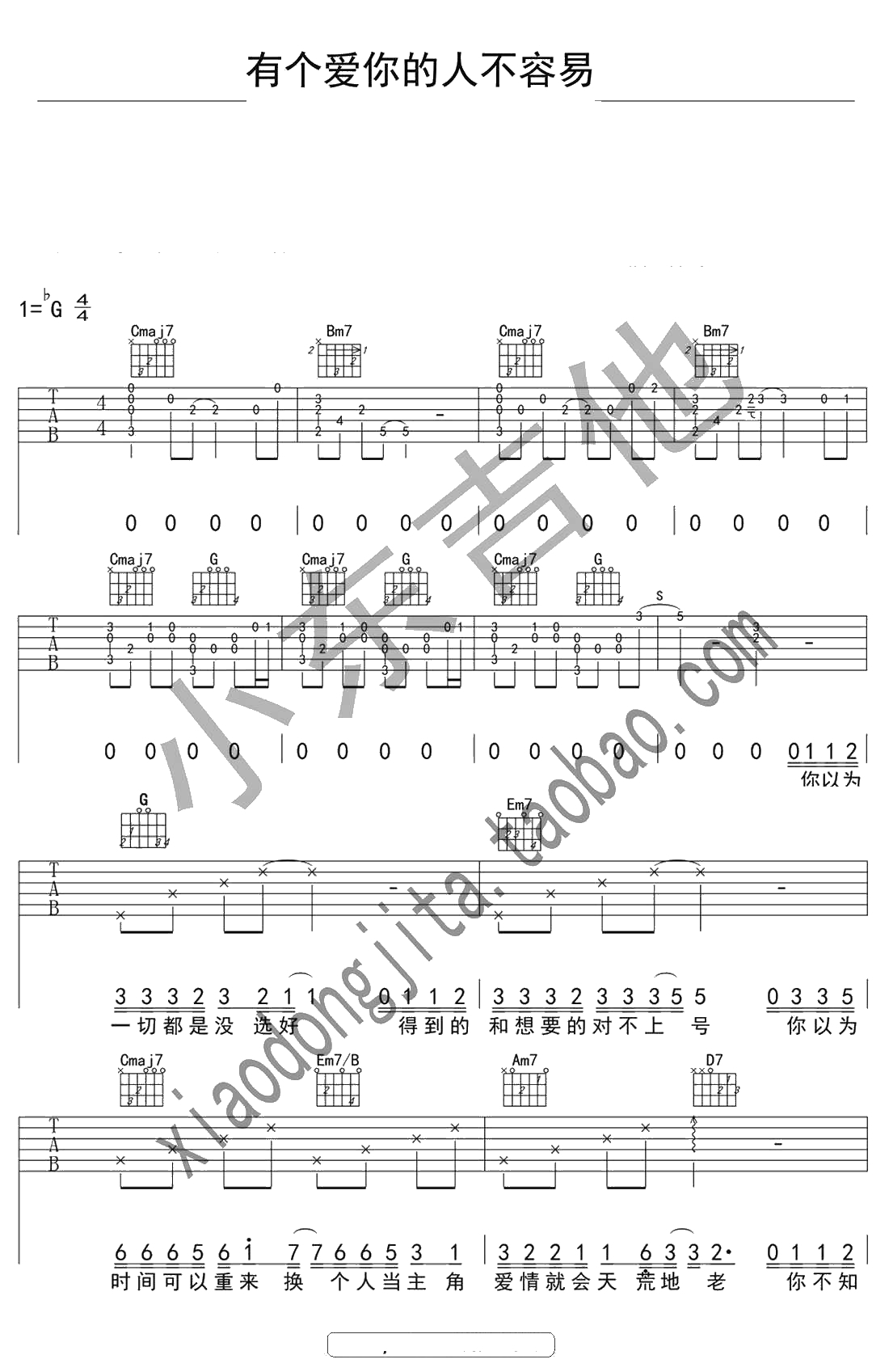 有个爱你的人不容易吉他谱-那英-吉他弹唱1